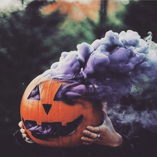 purple smoke bomb pumpkin halloween smoke grenade photography